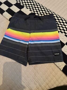 Hurley Black Swim Shorts with Rainbow Stripe